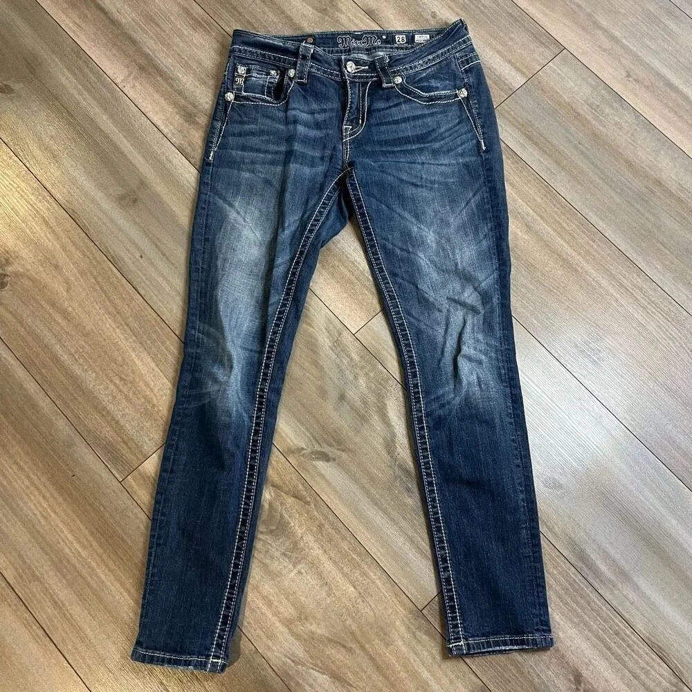Miss Me Signature Ankle Skinny Jeans Blue Denim Embellished Size 28 JP8241S‎